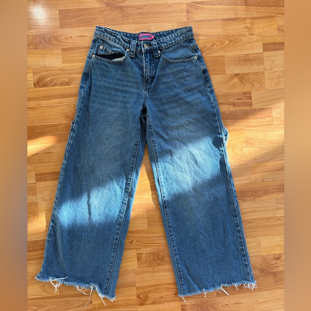 Edikted Womens XS Baggy Cargo Wide Leg Jeans 90's Y2K  Blue Denim